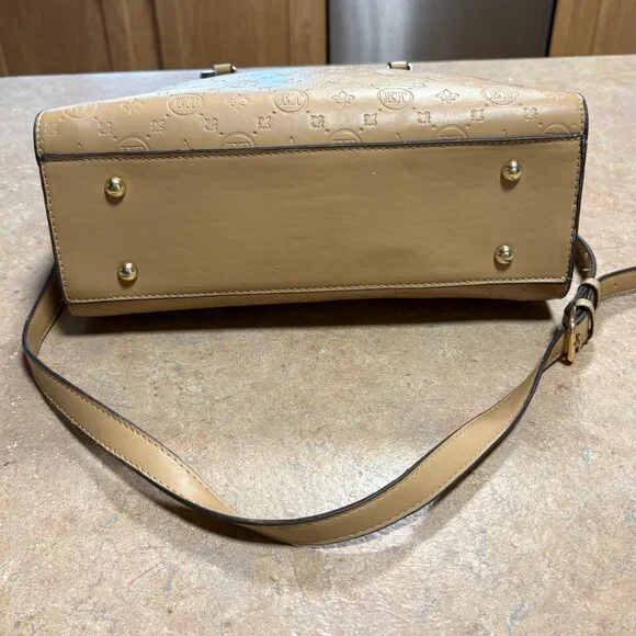 Ellen Tracy Monogram Signature Collection Double Handle Satchel Tan Faux Leather - Picture 6 of 16